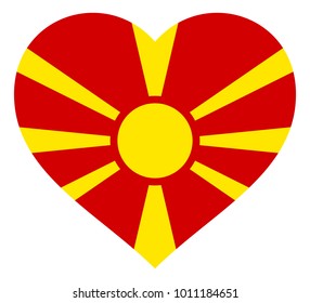 macedonia flag in heart vector illustration sign. Flag of macedonia in the shape of Heart with contrasting contour, symbol of love for his country or valentine day, patriotism.