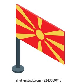 Icono de bandera de Macedonia vector isométrico. Ciudad de viajes. Mapa de referencia cultural