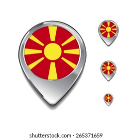 Macedonia flag map pointer. 3d Map Pointer with flag glossy button style on gray background