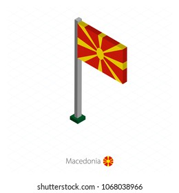 Macedonia Flag on Flagpole in Isometric dimension. Isometric blue background. Vector illustration.
