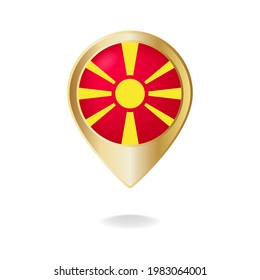 Bandera de Macedonia en el mapa del puntero dorado, ilustración vectorial eps.10