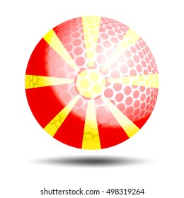 Macedonia Flag on Golf ball over white isolated vector illustration. Realistic Illustration of golf ball Isolated on White Background.