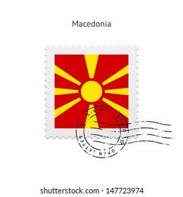 Macedonia Flag Postage Stamp on white background. Vector illustration.