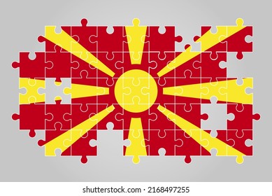 Bandera de Macedonia forma del rompecabezas vector, mapa del rompecabezas, bandera de Macedonia para niños y aula, logo del país activo, concepto de solución de problemas, diseño plano