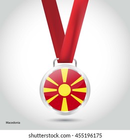 Macedonia Flag in Silver Medal. Vector Illustration. RIO Olympic Game silver Medal. Vector Illustration