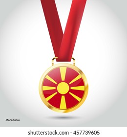 Macedonia Flag in Silver Medal. Vector Illustration. RIO Olympic Game gold Medal. Vector Illustration