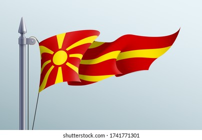 Macedonia flag state symbol isolated on background national banner. Greeting card National Independence Day of the Republic of Macedonia. Illustration banner with realistic state flag.