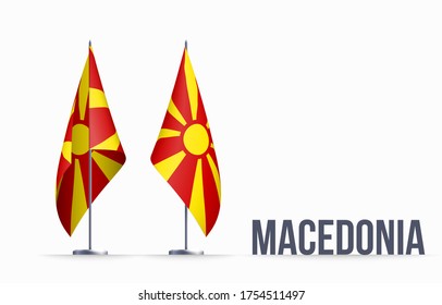 Macedonia flag state symbol isolated on background national banner. Greeting card National Independence Day of the Republic of Macedonia. Illustration banner with realistic state flag.