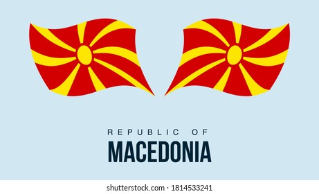 Símbolo del estado de la bandera de Macedonia aislado en un cartel nacional de fondo. Tarjeta de saludo Día de la Independencia Nacional de la República de Macedonia. Cartel de ilustración con bandera de estado realista.