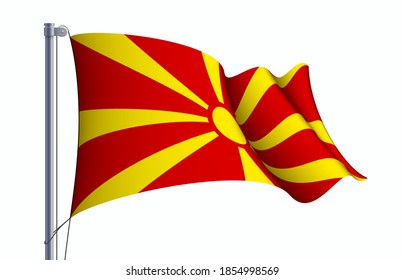 Macedonia flag state symbol isolated on background national banner. Greeting card National Independence Day of the Republic of Macedonia. Illustration banner with realistic state flag.