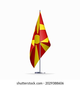 Macedonia flag state symbol isolated on background national banner. Greeting card National Independence Day of the Republic of Macedonia. Illustration banner with realistic state flag.