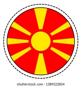 Macedonia flag sticker on white background. Vintage vector seal quality badge. Template design element. National day. Travel sign.