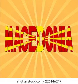 Macedonia flag text with sunburst vector illustration