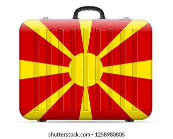 Macedonia flag travel suitcase on a white background. Vector illustration.