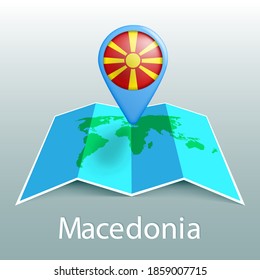 Macedonia flag world map in pin with name of country