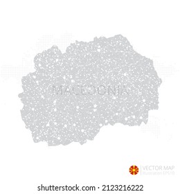 Mapa gris de Macedonia aislado en fondo blanco con línea de malla abstracta y escalas puntuales. Ilustración vectorial eps 10
