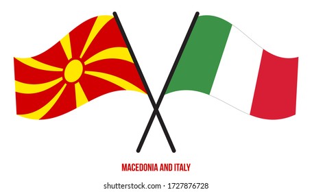 Macedonia and Italy Flags Crossed And Waving Flat Style. Official Proportion. Correct Colors.