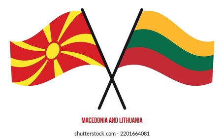 Macedonia and Lithuania Flags Crossed And Waving Flat Style. Official Proportion. Correct Colors.