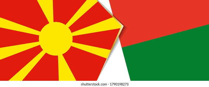 Macedonia and Madagascar flags, two vector flags symbol of relationship or confrontation.