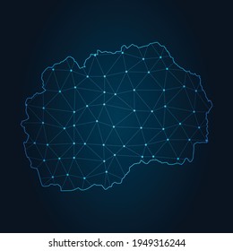 macedonia Map Abstract mash line and point scales on dark background. Wire Frame 3D mesh polygonal network line.