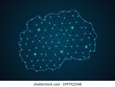 Makedokarte Abstrakte Maislinie und Punktwaagen auf dunklem Hintergrund. Draht-Rahmen 3D-Maschenpolygonale Netzlinie. Netzwerk-Linie, Design-Kugel, Punkt und Struktur, Vektorgrafik