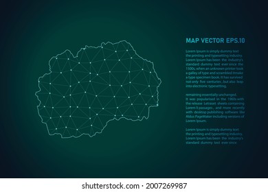 macedonia map. Abstract mash line and point scales on dark background . 3D mesh polygonal network line, design sphere, dot and structure. Vector illustration eps 10.