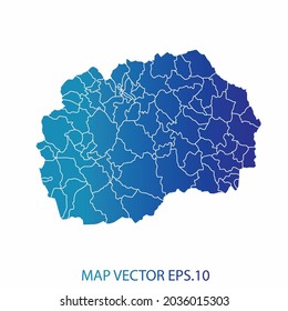 Mapa de Macedonia, color de gradiente azul , estilo infográfico , sobre fondo blanco con Map World. Malla 3D del marco de cables, mapa 3D,