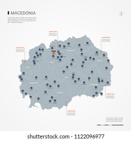 Macedonia map with borders, cities, capital Skopje and administrative divisions. Infographic vector map. Editable layers clearly labeled.
