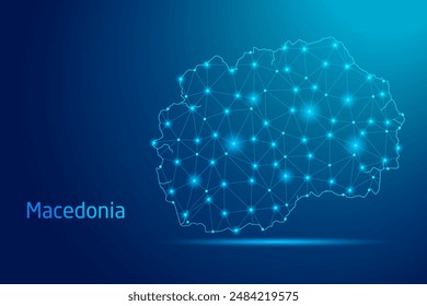 Macedonia map - concept of communication technology, graphic of low poly.