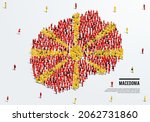 Macedonia Map and Flag. A large group of people in the Macedonian flag color form to create the map. Vector Illustration.