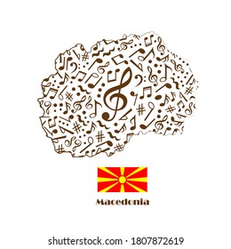 Bandera del mapa de Macedonia hecha de notas musicales. 