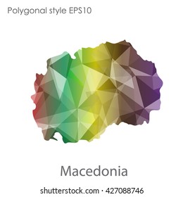 Macedonia map in geometric polygonal style. Abstract triangle, modern design background.