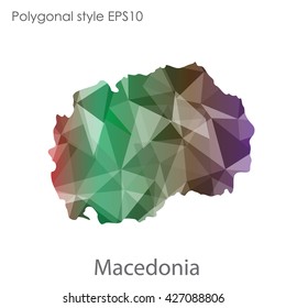 Macedonia map in geometric polygonal style. Abstract triangle, modern design background.