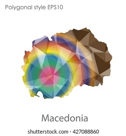 Macedonia map in geometric polygonal style. Abstract triangle, modern design background.