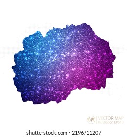 Mazedonien-Karte in geometrischem Wireframe-Blau mit violettem polygonalem Farbverlauf-Grafik auf weißem Hintergrund. Vektorgrafik Eps10.
