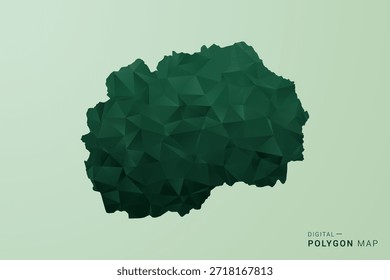 Mazedonien Karte - Vektor Illustration im Stil eines grünen Polygons, geometrisches Design mit niedrigem Poly und sauberer Silhouette auf weichgrünem Hintergrund.