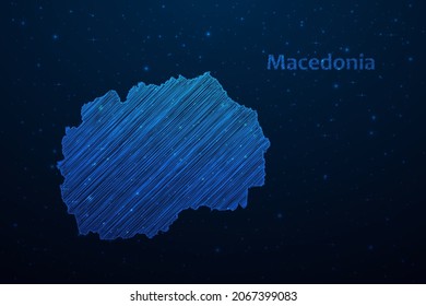 Mapa macedonio dibujado a mano dibujando un esbozo.Mapa vectorial de estilo futurista sobre fondo del espacio azul oscuro. Ilustración vectorial.