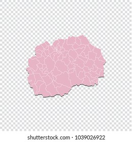 Macedonia map - High detailed pastel color map of Macedonia. Macedonia map isolated on transparent background. Vector illustration eps 10.