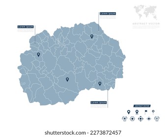 Macedonia map of infographic blue Navigator pin location checking communication information plan position.