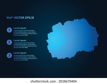 Macedonia map, infographic style , on dark background with Map World. Wire frame 3D mesh , map 3D,