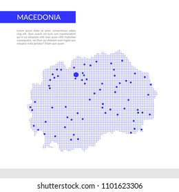 Macedonia map infographics background, blue grid and dots.