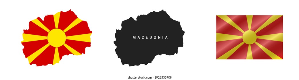 Macedonia. Map with masked flag. Detailed silhouette. Waving flag. Vector illustration isolated on white.