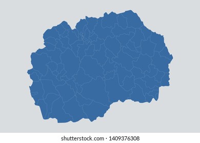 Macedonia map on gray background vector, Macedonia Map Outline Shape Blue on White Vector Illustration, Map of Europe. Symbol for your web site design map logo. app, ui, eps10.