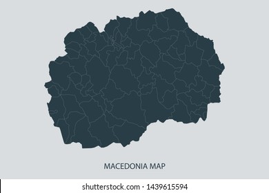 Macedonia map on gray background vector, Macedonia Map Outline Shape Gray on White Vector Illustration, Map with name. High detailed Gray illustration map Macedonia.