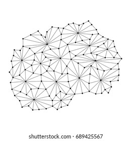 Macedonia map of polygonal mosaic lines network, rays and dots vector illustration.