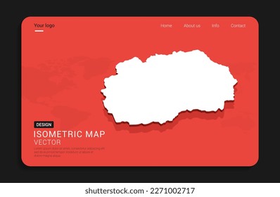 Mapa macedonio de rojo aislado en fondo oscuro con mapa del mundo 3d ilustración vectorial isométrica.