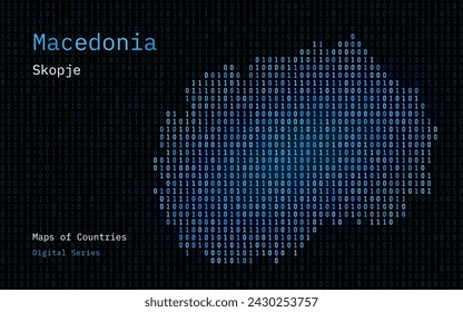 Macedonia Map Shown in Binary Code Pattern. Matrix numbers, zero, one. World Countries Vector Maps. Digital Series