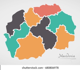 Macedonia Map with states and modern round shapes