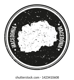 Macedonia Map Symbol Round Design Stamp Travel and Business.