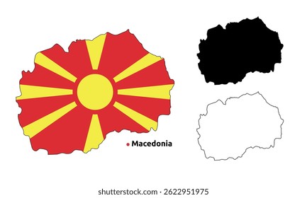 Macedonia Map Vector - Country Outline, Flag Inside Map, Blank and Silhouette Version